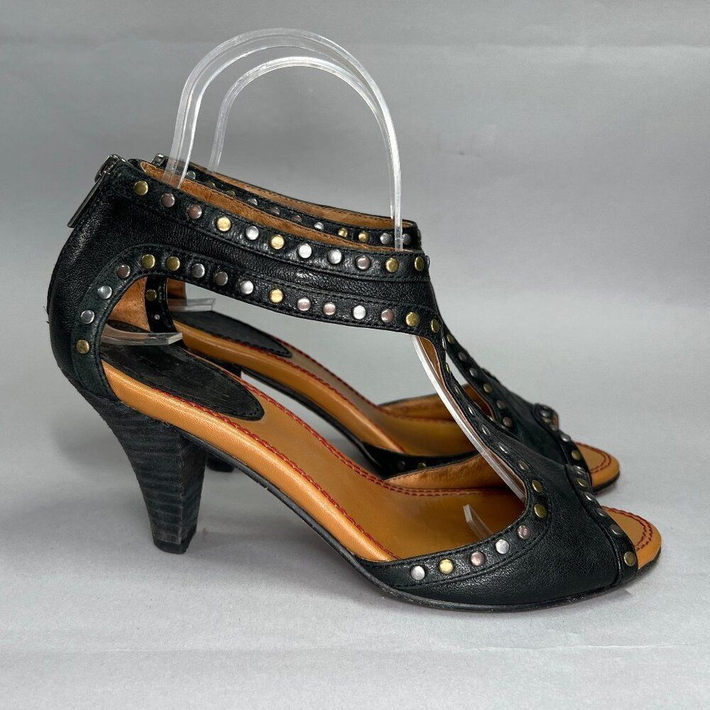Trask Women's Size 7 Scarlet‎ Black Leather Studded Heels